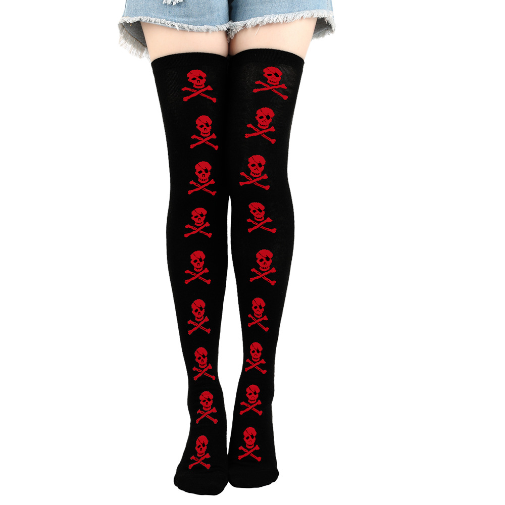 Halloween Over Knee Socks With Skull Print Pattern For Party